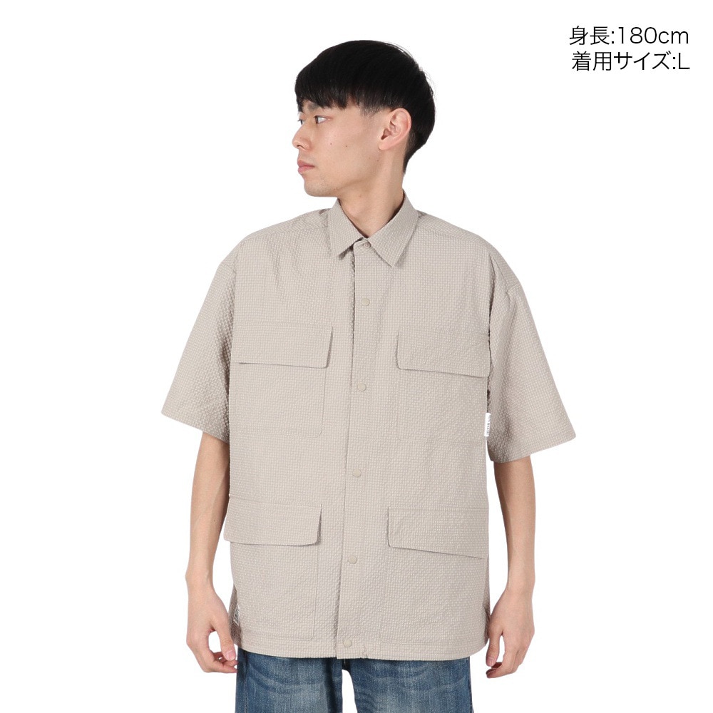 PLES MAKERS（PLES MAKERS）（メンズ）シアサッカーテック 半袖シャツ 25555001-SBEG