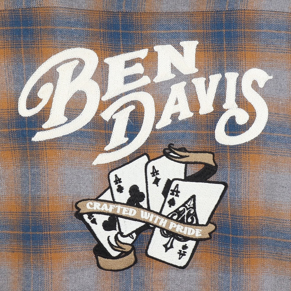 ベンデイビス（BEN DAVIS）（メンズ）オンブレ チェック 刺繍 長袖シャツ 25780021-YEL