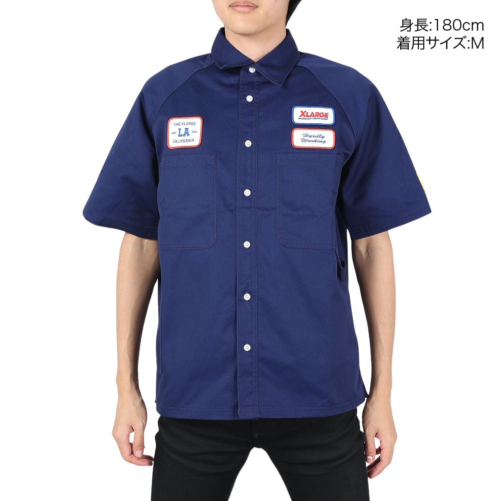 エクストララージ（XLARGE）（メンズ）半袖シャツ メンズ ロゴ PATCH ワークシャツ 101232014004-NAVY