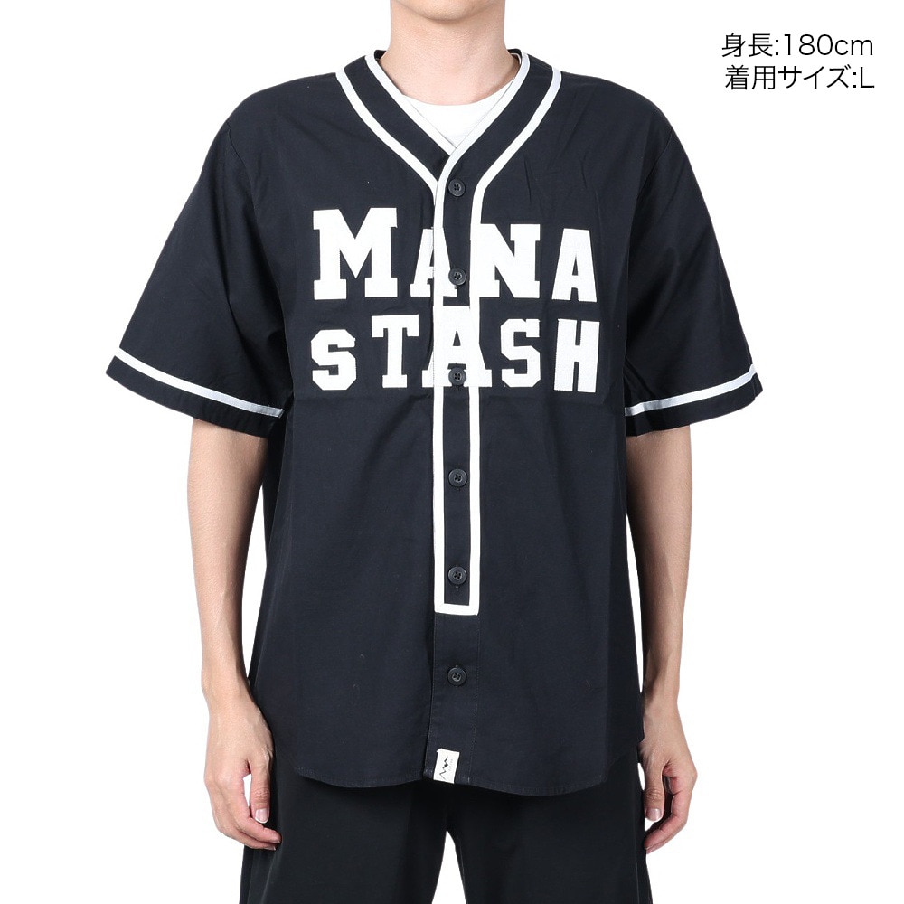 マナスタッシュ（MANASTASH）（メンズ）カレッジロゴ ベースボールシャツ 792-4123005 BLACK