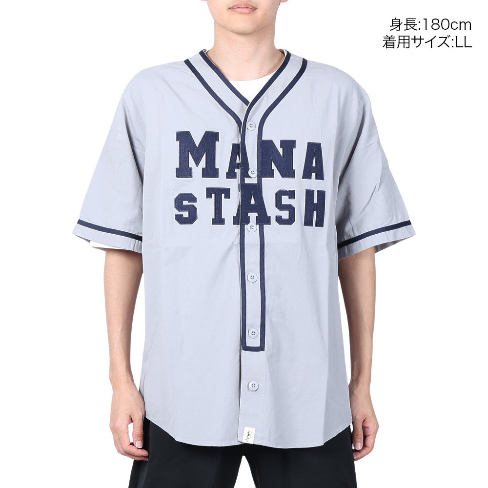マナスタッシュ（MANASTASH）（メンズ）カレッジロゴ ベースボールシャツ 792-4123005 GREY
