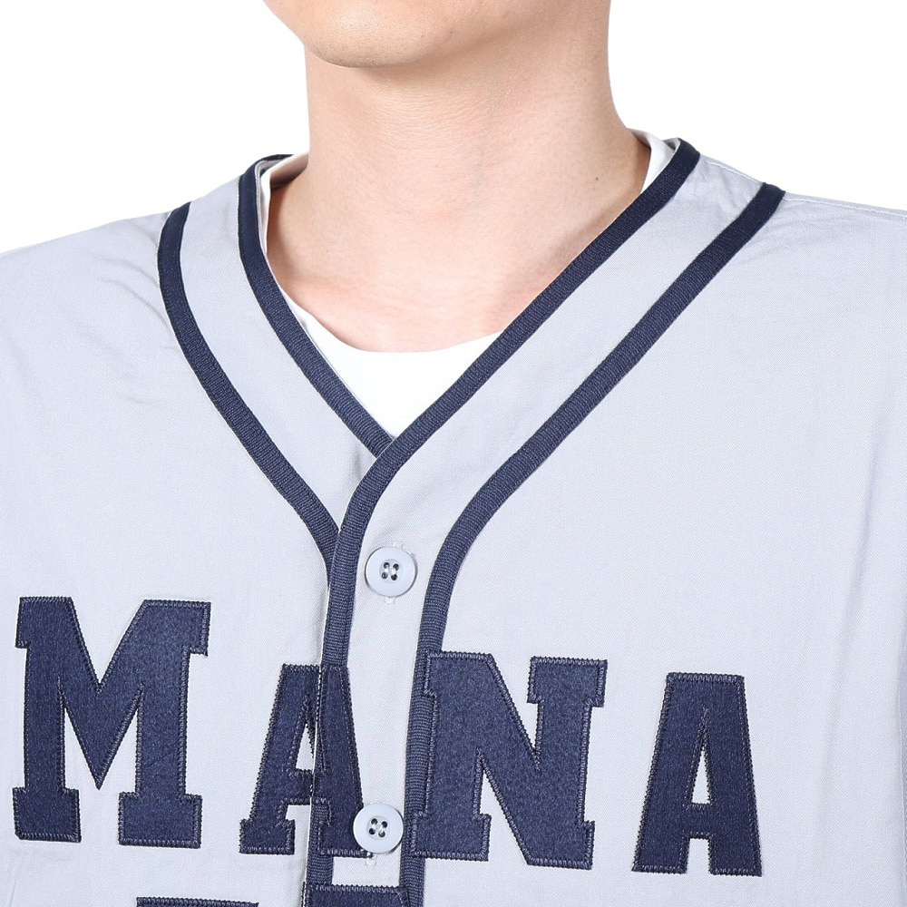 マナスタッシュ（MANASTASH）（メンズ）カレッジロゴ ベースボールシャツ 792-4123005 GREY