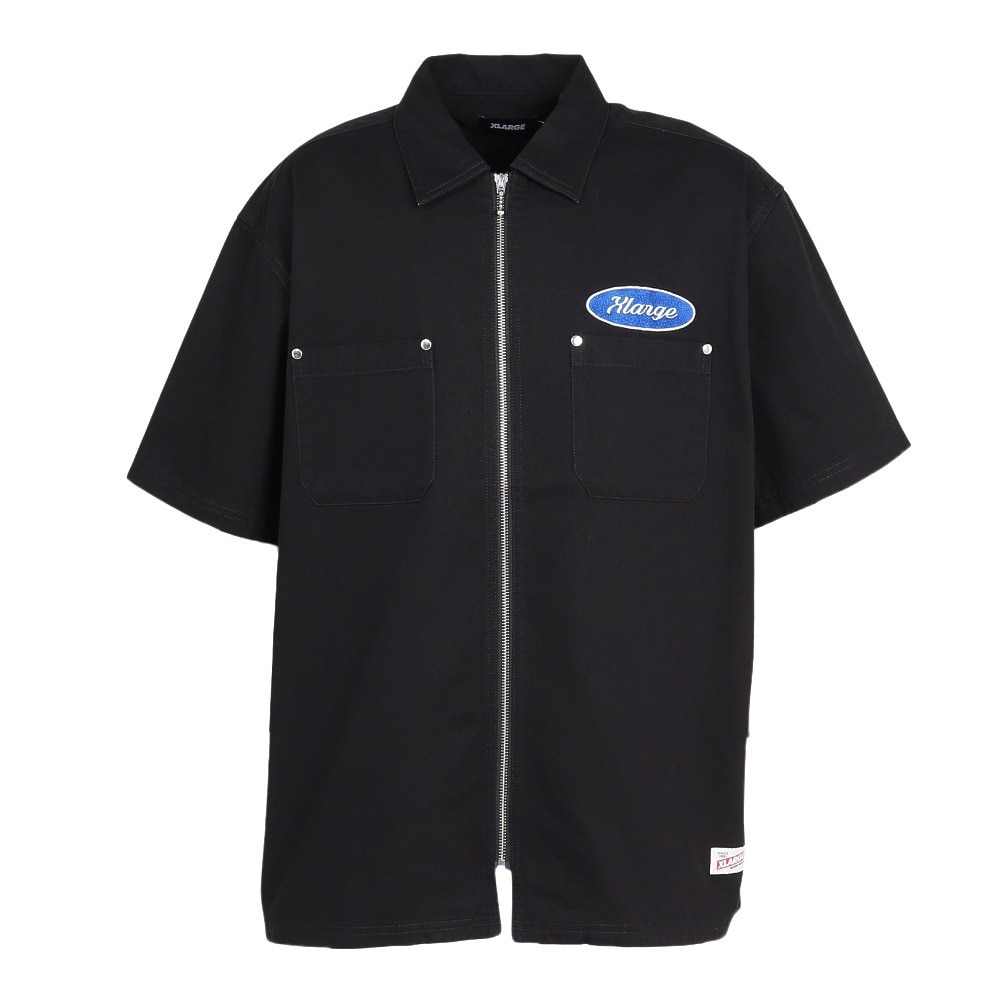 エクストララージ（XLARGE）（メンズ）ジップアップ 半袖 ワークシャツ 101252014001-BLACK