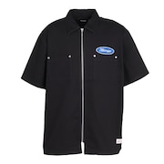 (メンズ)ジップアップ 半袖 ワークシャツ 101252014001-BLACK