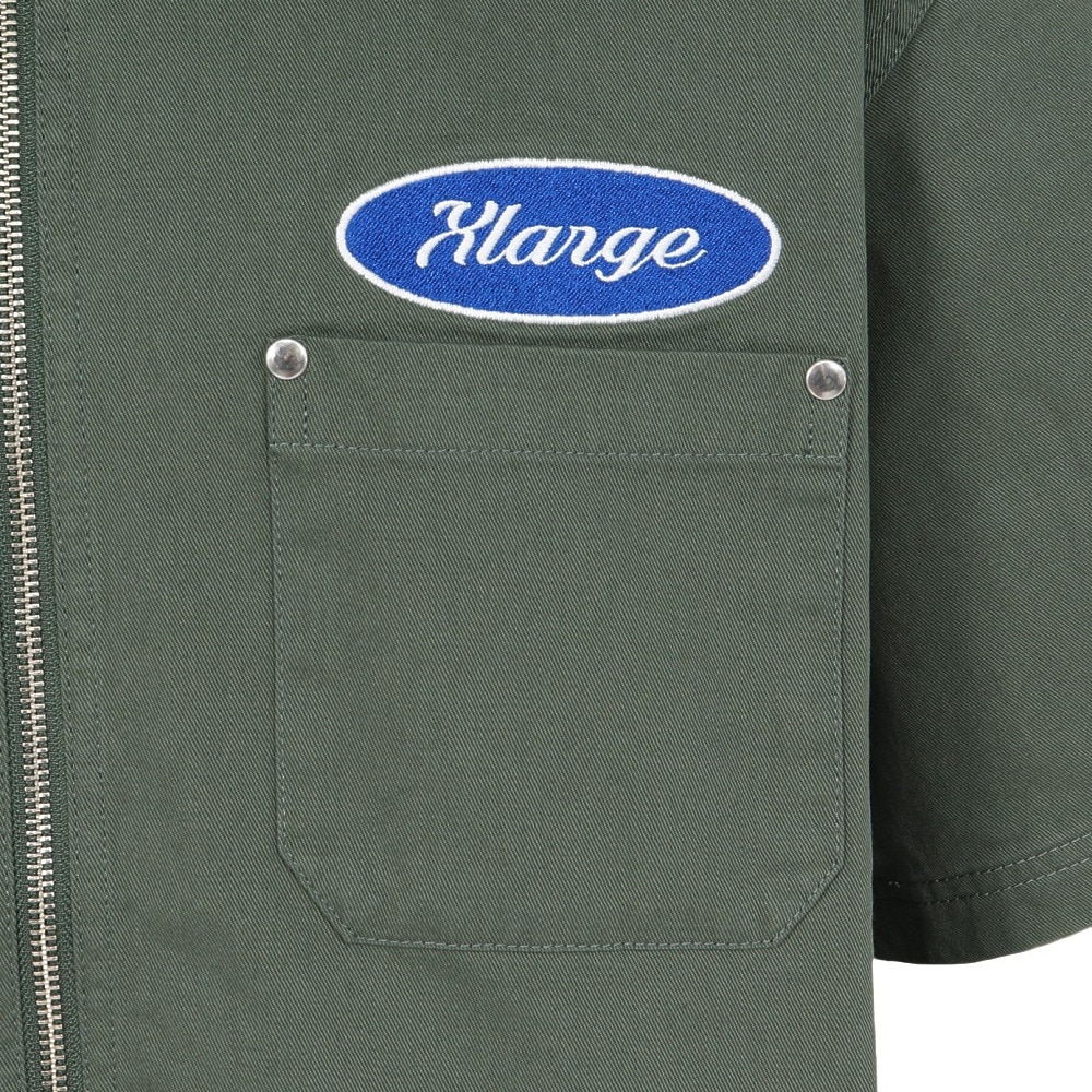エクストララージ（XLARGE）（メンズ）ジップアップ 半袖 ワークシャツ 101252014001-GREEN