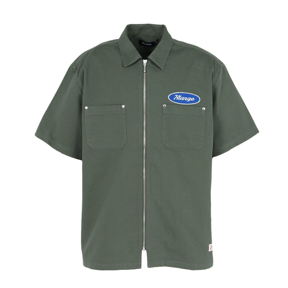 エクストララージ（XLARGE）（メンズ）ジップアップ 半袖 ワークシャツ 101252014001-GREEN