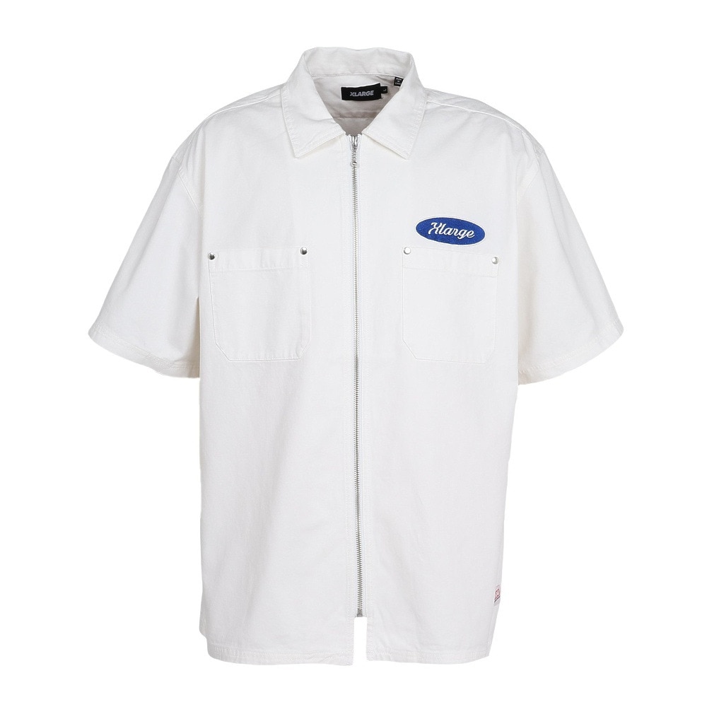 エクストララージ（XLARGE）（メンズ）ジップアップ 半袖 ワークシャツ 101252014001-WHITE