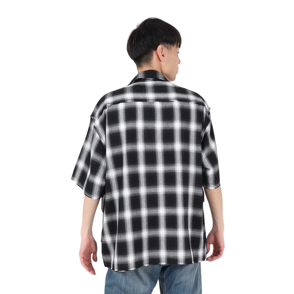 PLES MAKERS（PLES MAKERS）（メンズ）オンブレー チェック 半袖シャツ 25555002-BLK