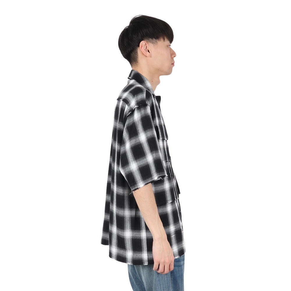 PLES MAKERS（PLES MAKERS）（メンズ）オンブレー チェック 半袖シャツ 25555002-BLK