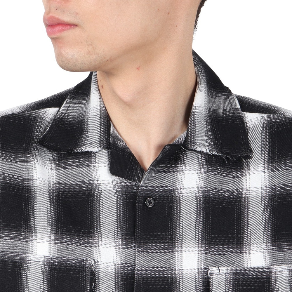 PLES MAKERS（PLES MAKERS）（メンズ）オンブレー チェック 半袖シャツ 25555002-BLK