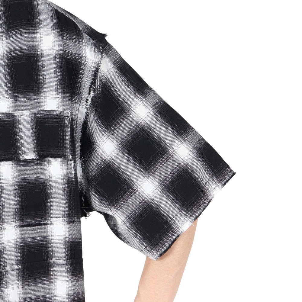 PLES MAKERS（PLES MAKERS）（メンズ）オンブレー チェック 半袖シャツ 25555002-BLK