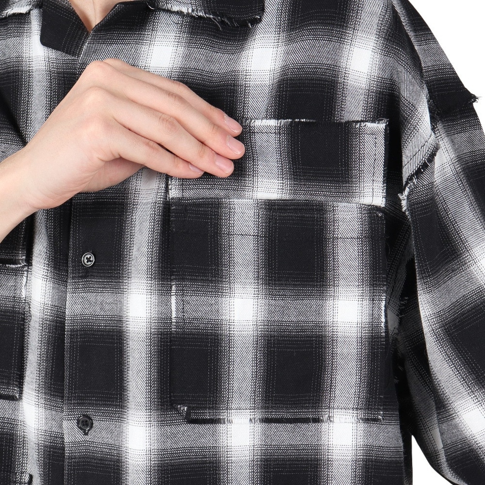 PLES MAKERS（PLES MAKERS）（メンズ）オンブレー チェック 半袖シャツ 25555002-BLK