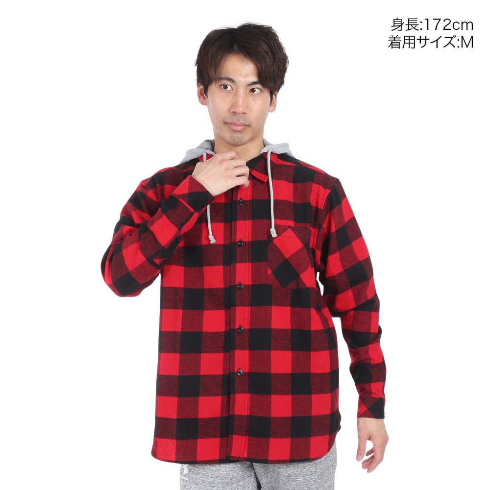 IPD（IPD）（メンズ）フーディー フランネルシャツ IPDFLRP-703-BK/RD