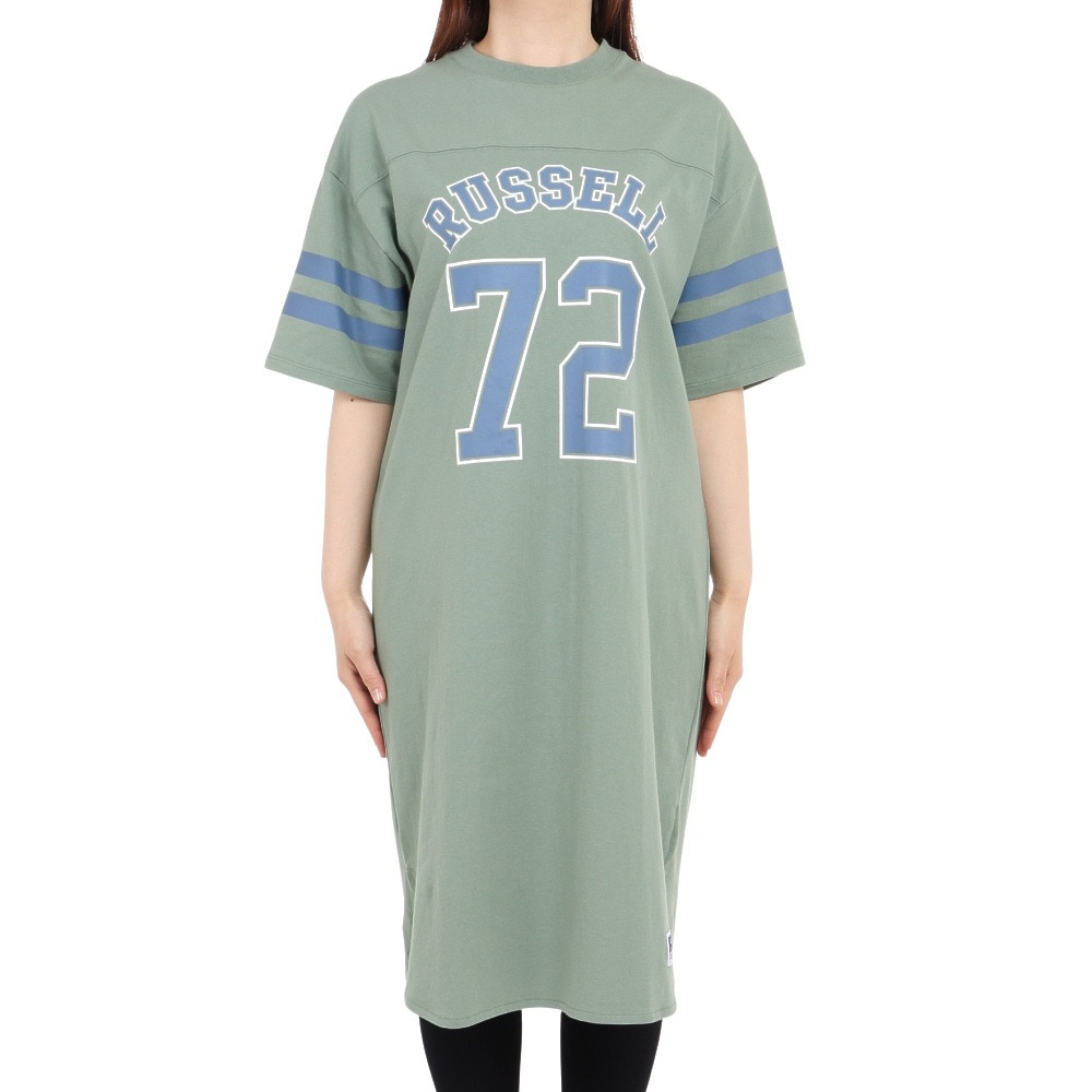 ラッセル（RUSSELL）（レディース）Tシャツ ワンピース 半袖 16/-OE 綿100% ロゴ RBL23S1001 GRN