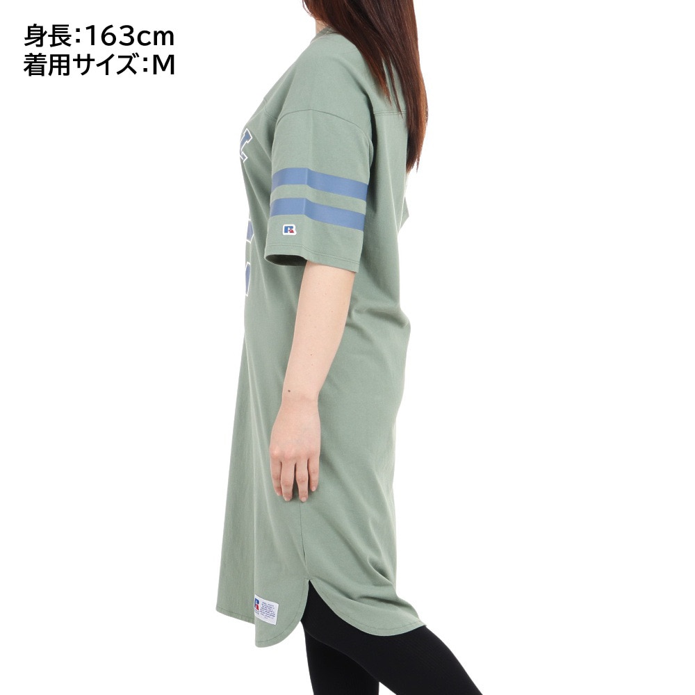 ラッセル（RUSSELL）（レディース）Tシャツ ワンピース 半袖 16/-OE 綿100% ロゴ RBL23S1001 GRN