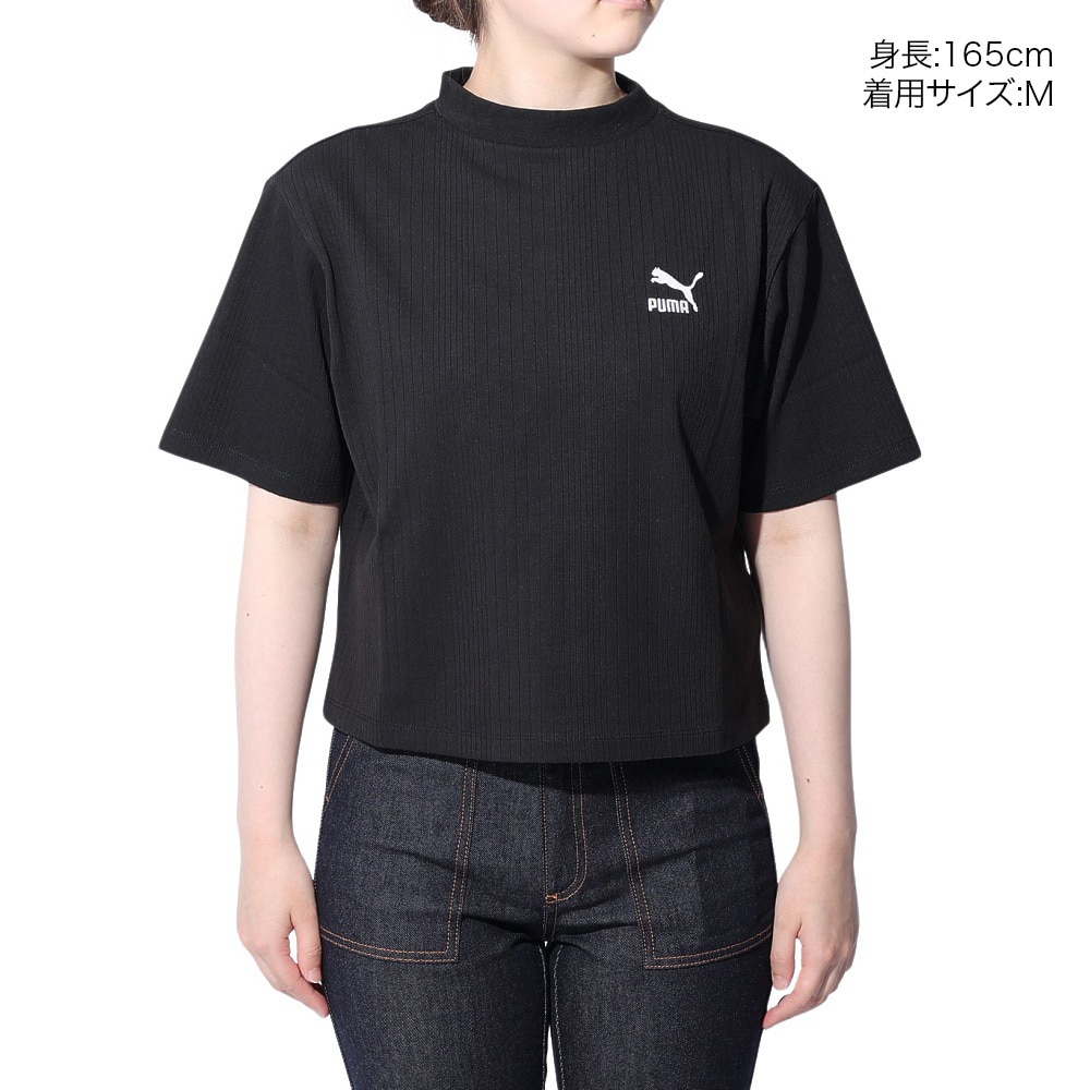 プーマ（PUMA）（レディース）CLASSICS リブ リラックス モックネック半袖シャツ 626071 01 BLK