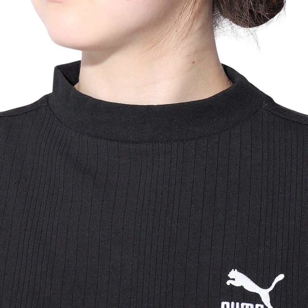 プーマ（PUMA）（レディース）CLASSICS リブ リラックス モックネック半袖シャツ 626071 01 BLK