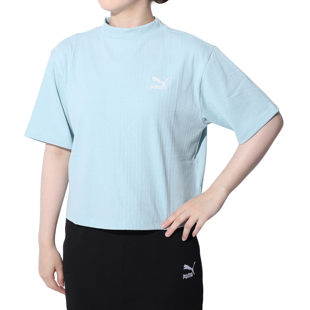 プーマ（PUMA）（レディース）CLASSICS リブ リラックス モックネック半袖シャツ 626071 22 TQS