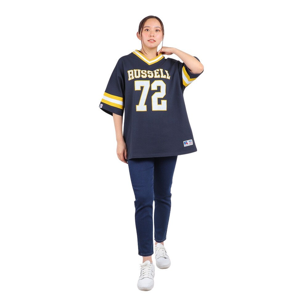 ラッセル（RUSSELL）（レディース）ProCotton フットボール 半袖Tシャツ スパッツ付き RBL24S1002 NVY