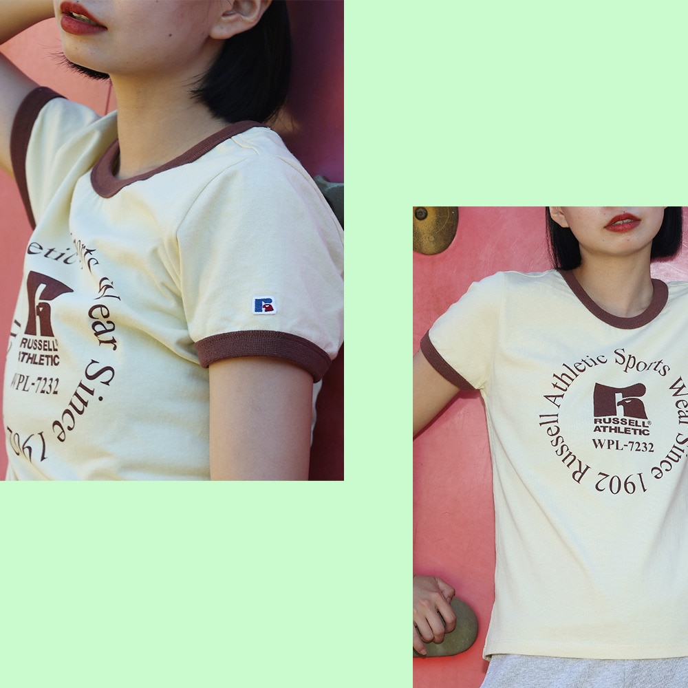 ラッセル（RUSSELL）（レディース）16/-OE REGリンガー 半袖Tシャツ RBL24S1003 CRM