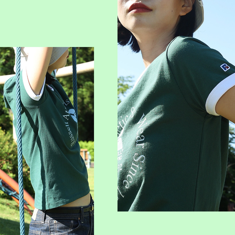 ラッセル（RUSSELL）（レディース）16/-OE REGリンガー 半袖Tシャツ RBL24S1003 DGRN