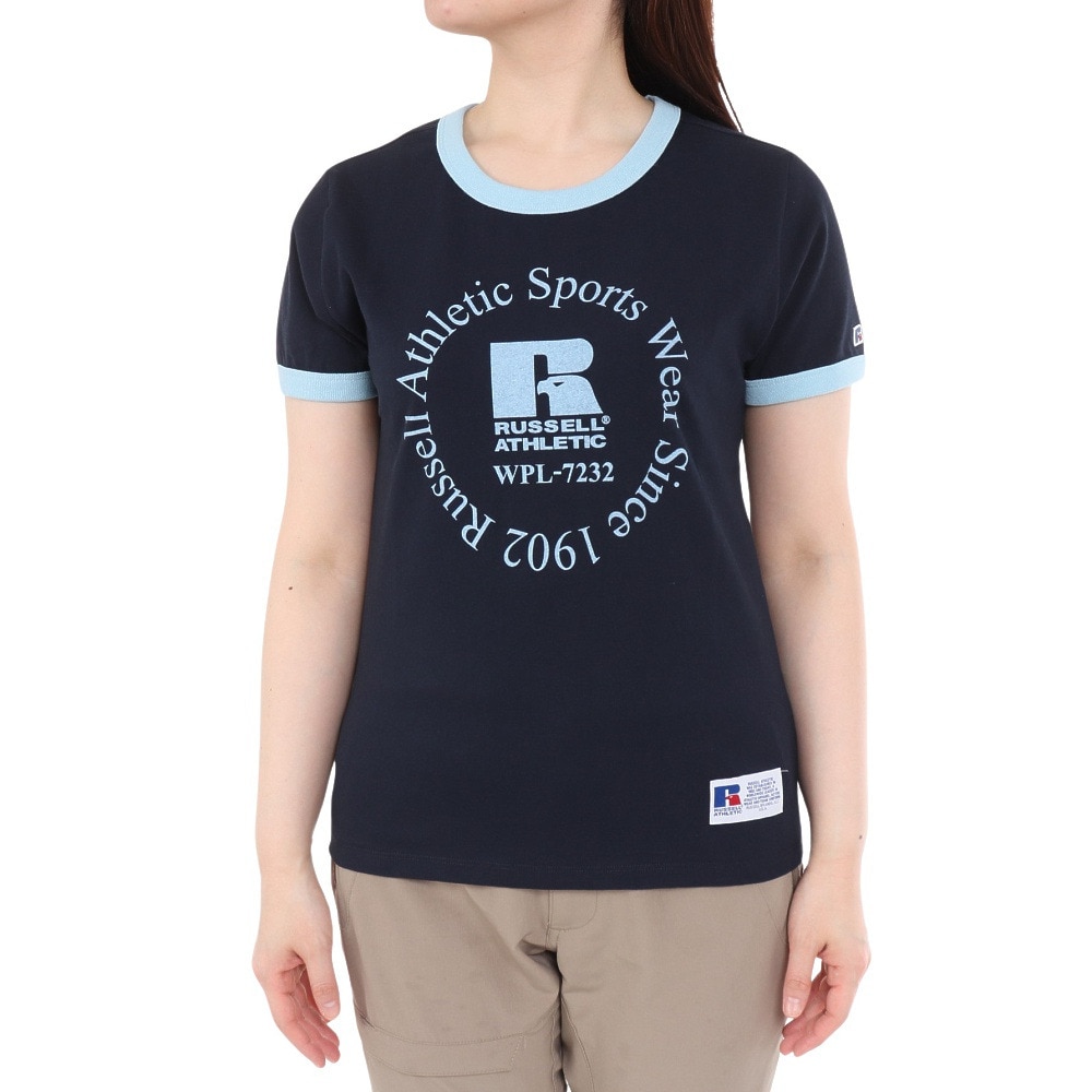 ラッセル（RUSSELL）（レディース）16/-OE REGリンガー 半袖Tシャツ RBL24S1003 NVY