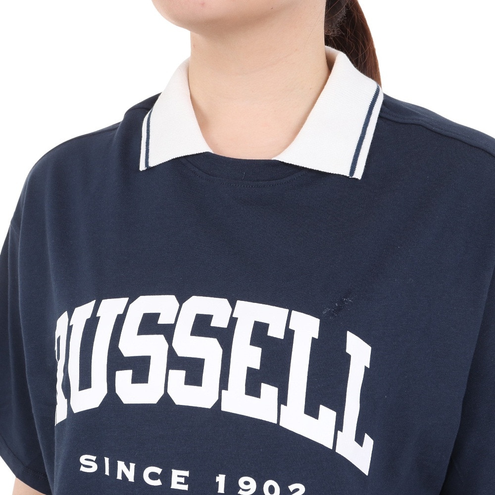 ラッセル（RUSSELL）（レディース）襟付き カレッジ ワイド Tシャツ RBL24S1012 NVY
