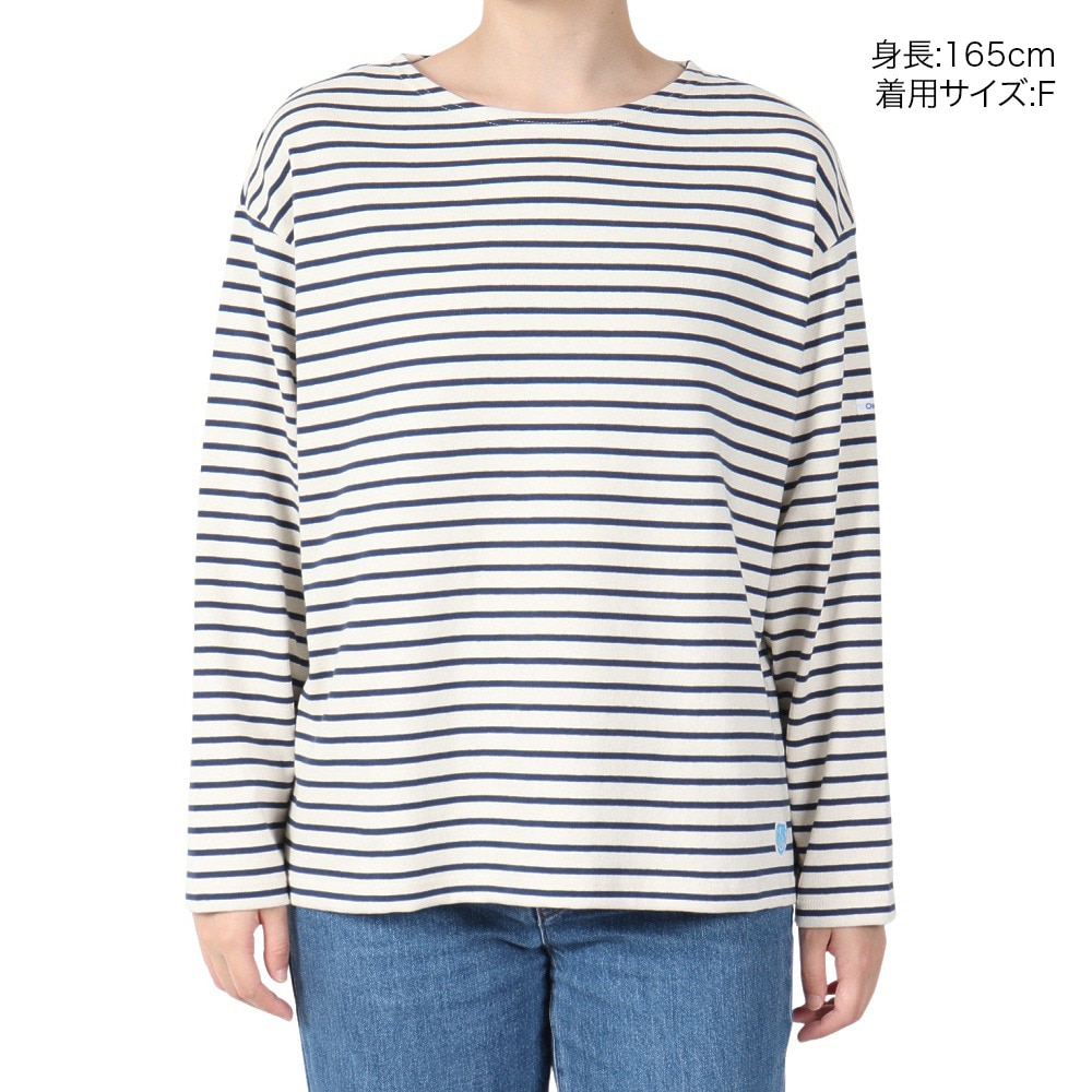 オーシバル（ORCIVAL）（レディース）COTTON LOURD WIDE BOAT NECK BASQUE シャツ B249CLN ECRUxDEEP INDIGO