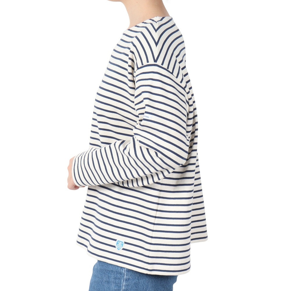 オーシバル（ORCIVAL）（レディース）COTTON LOURD WIDE BOAT NECK BASQUE シャツ B249CLN ECRUxDEEP INDIGO