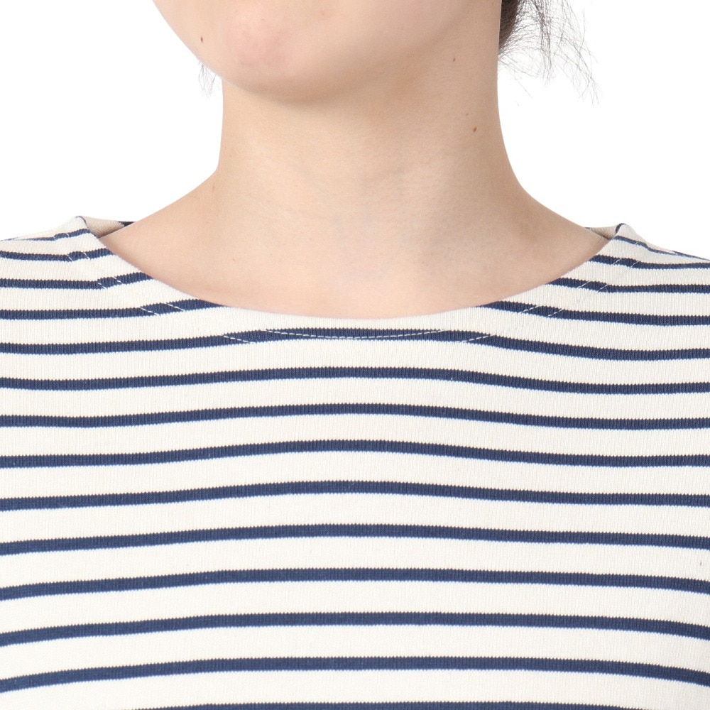 オーシバル（ORCIVAL）（レディース）COTTON LOURD WIDE BOAT NECK BASQUE シャツ B249CLN ECRUxDEEP INDIGO