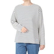 (レディース)COTTON LOURD WIDE BOAT NECK BASQUE シャツ B249CLN ECRUxDEEP INDIGO