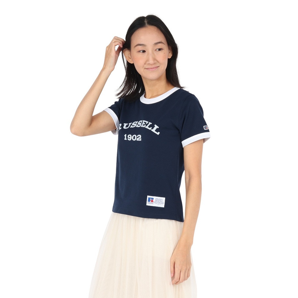 ラッセル（RUSSELL）（レディース）アーチロゴリンガー 半袖Tシャツ RBL25S1001 NVY