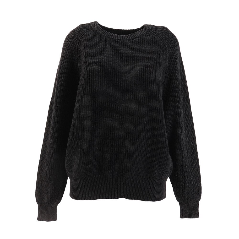  ピグメントバイオ加工 綿畦編みプルオーバー 01800307-BLK