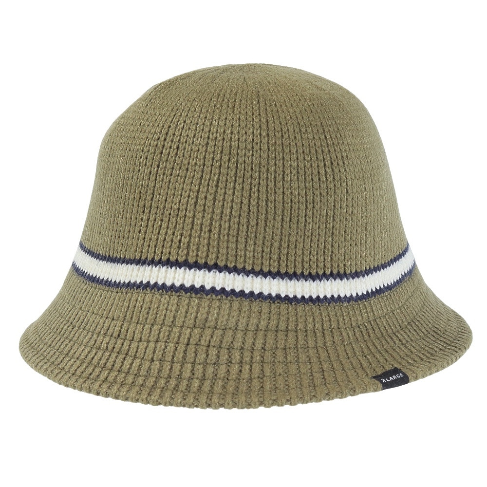XLARGE ニットハット CONTRAST STRIPE CRUSHER HAT 101233051010-OLIVE F 37 帽子