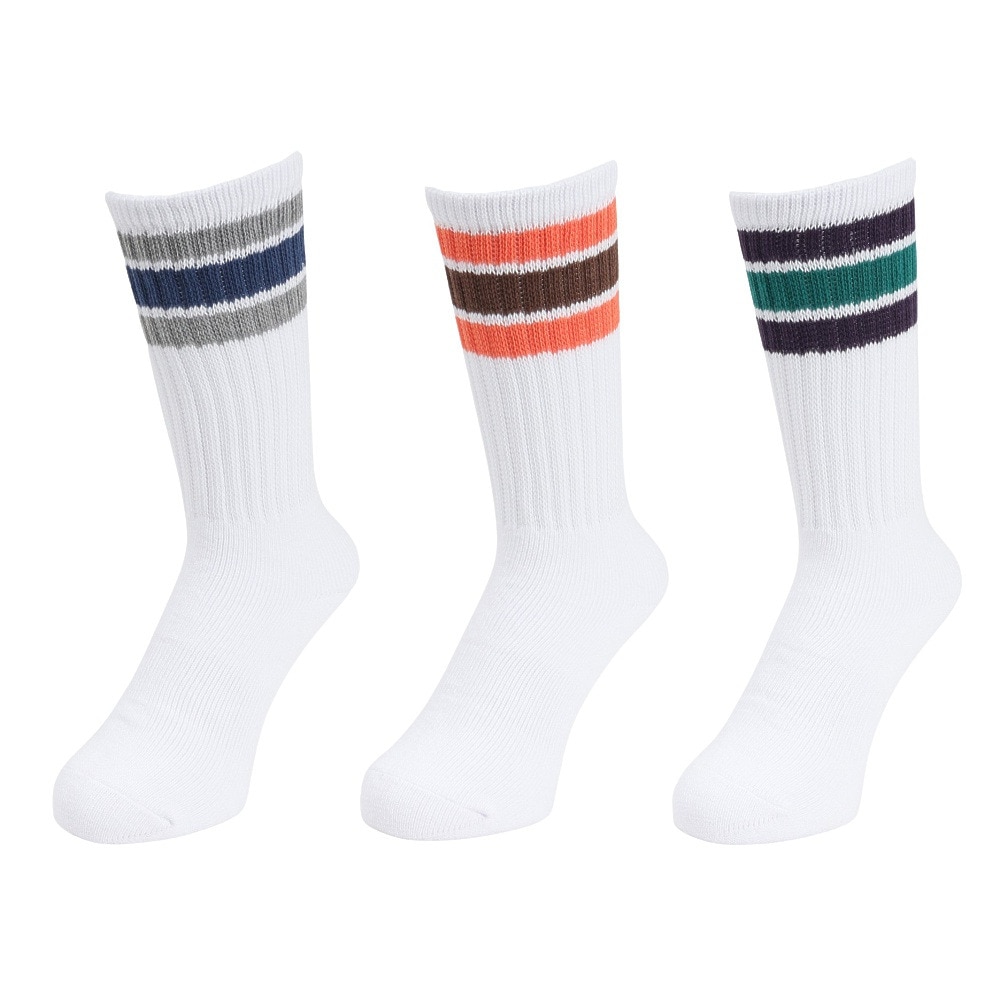 ヘルスニット（Healthknit）（メンズ）配色3本ラインクルー 3足組ソックス 191-3716