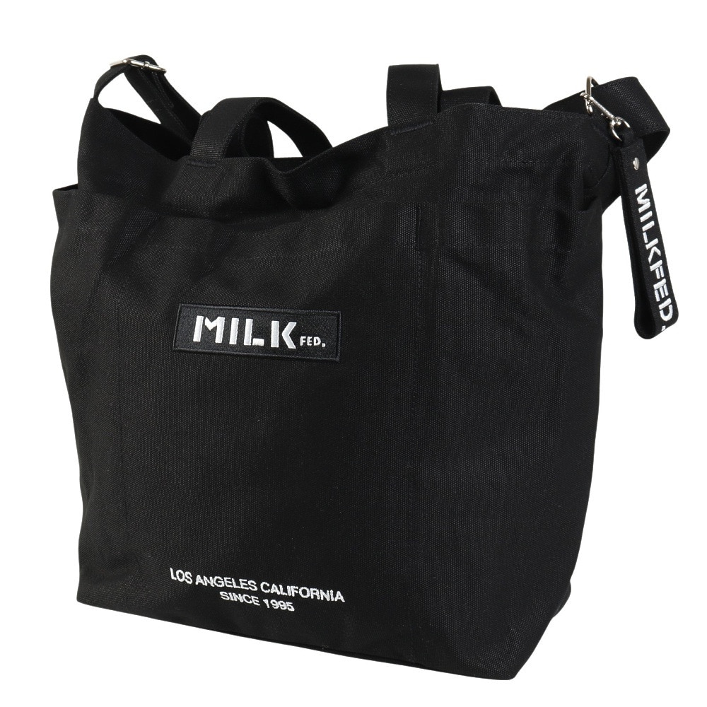 ミルクフェド（MILKFED.）（レディース）BAR AND UNDER ロゴ ビッグ キャンバストートバッグ 103201053013-BLACK
