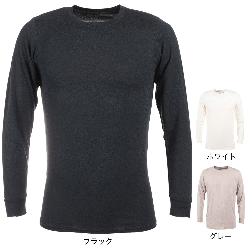 ノーブランド（NO BRAND）（メンズ）ヒートクロス薄手長袖クルーネックシャツ 891NN2ES0381BLK