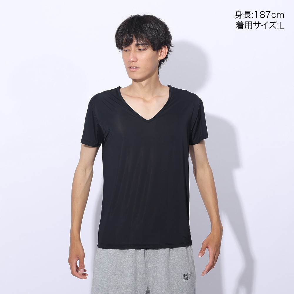 クー（Coo.）（メンズ）ドライプラスクール 半袖Vネックシャツ 891CO4GC0007 BLK 冷感 黒 白 S-3L