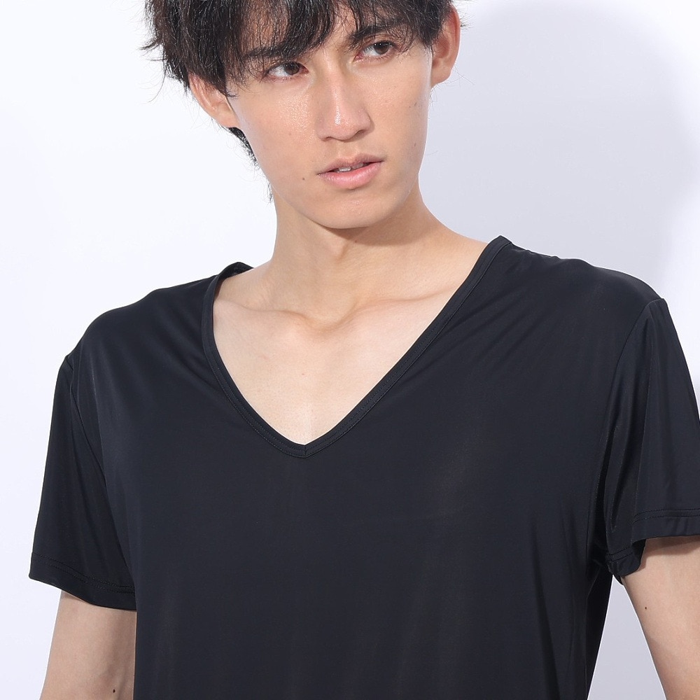 クー（Coo.）（メンズ）ドライプラスクール 半袖Vネックシャツ 891CO4GC0007 BLK 冷感 黒 白 S-3L
