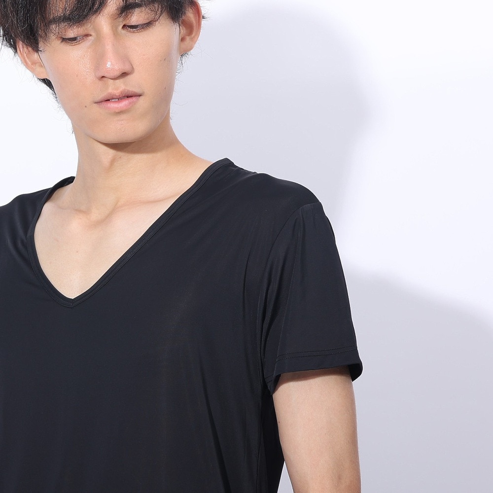 クー（Coo.）（メンズ）ドライプラスクール 半袖Vネックシャツ 891CO4GC0007 BLK 冷感 黒 白 S-3L