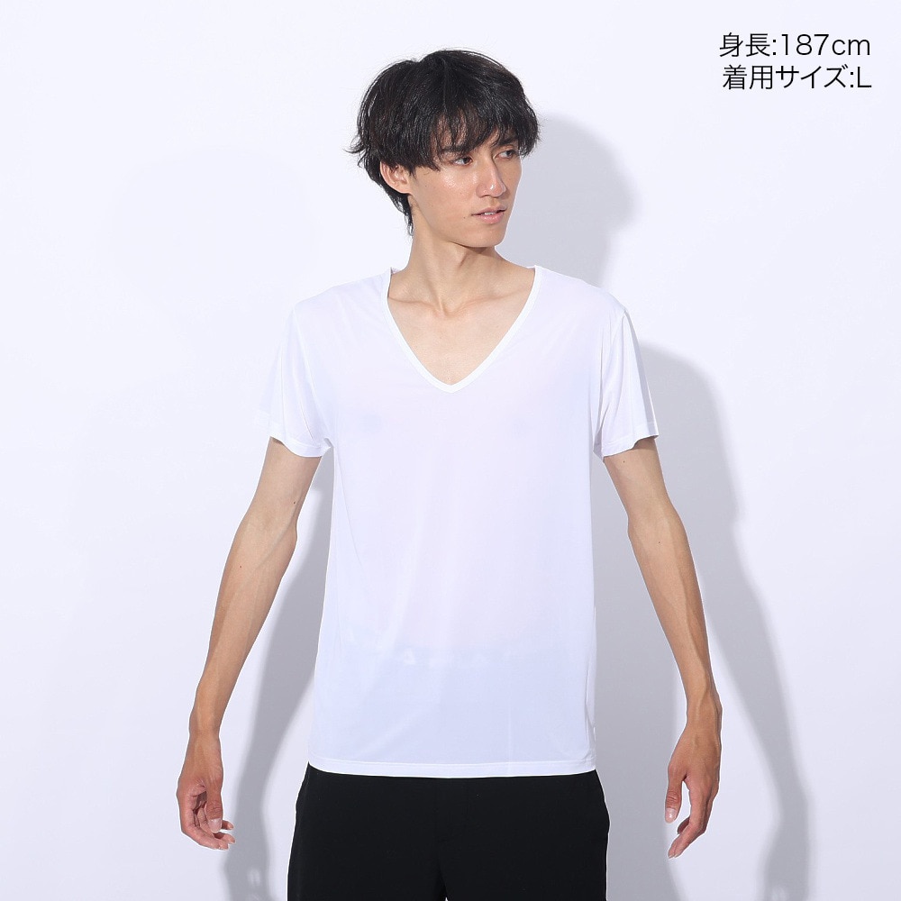 クー（Coo.）（メンズ）ドライプラスクール 半袖Vネックシャツ 891CO4GC0007 WHT 冷感
