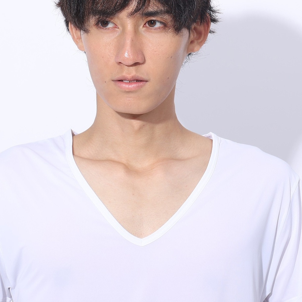 クー（Coo.）（メンズ）ドライプラスクール 半袖Vネックシャツ 891CO4GC0007 WHT 冷感