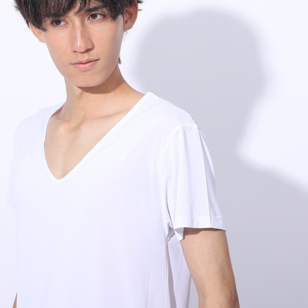 クー（Coo.）（メンズ）ドライプラスクール 半袖Vネックシャツ 891CO4GC0007 WHT 冷感