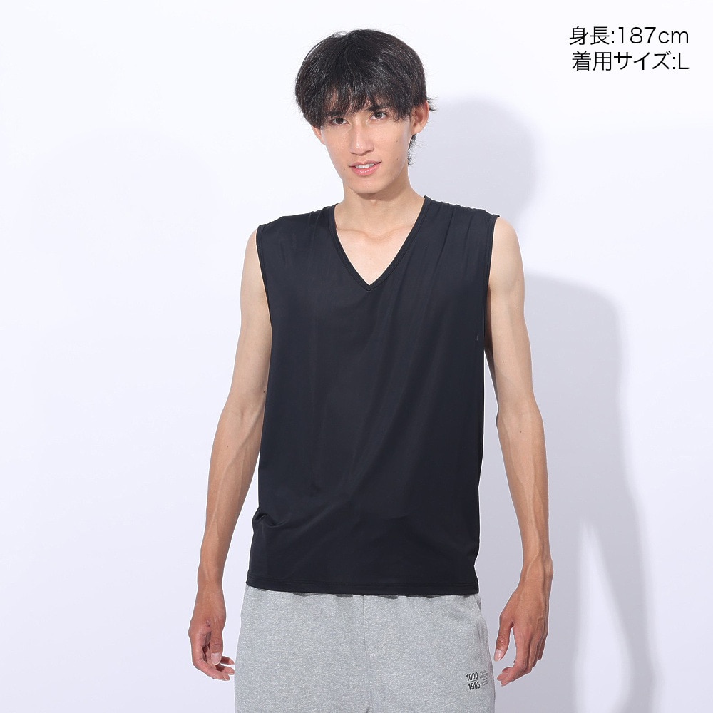 クー（Coo.）（メンズ）ドライプラスクール Vネックノースリーブシャツ 891CO4GC0008 BLK 冷感 黒