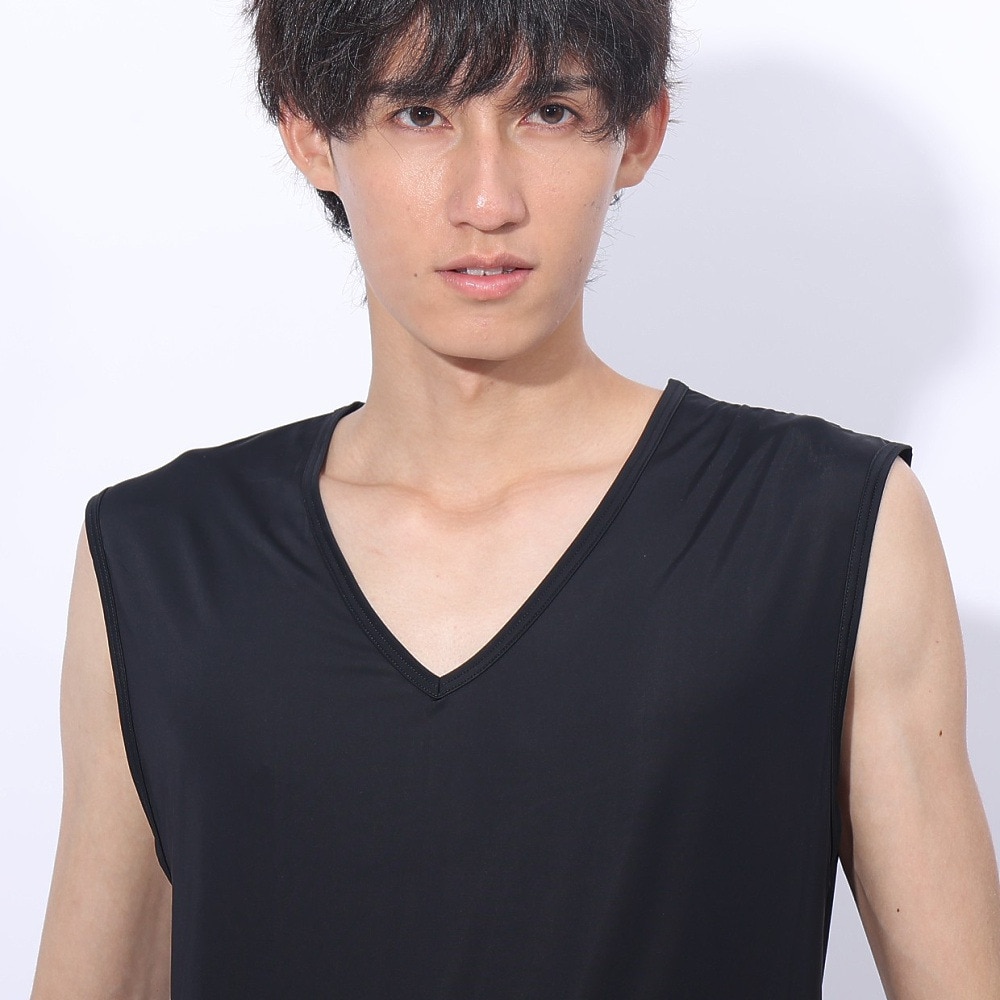 クー（Coo.）（メンズ）ドライプラスクール Vネックノースリーブシャツ 891CO4GC0008 BLK 冷感 黒