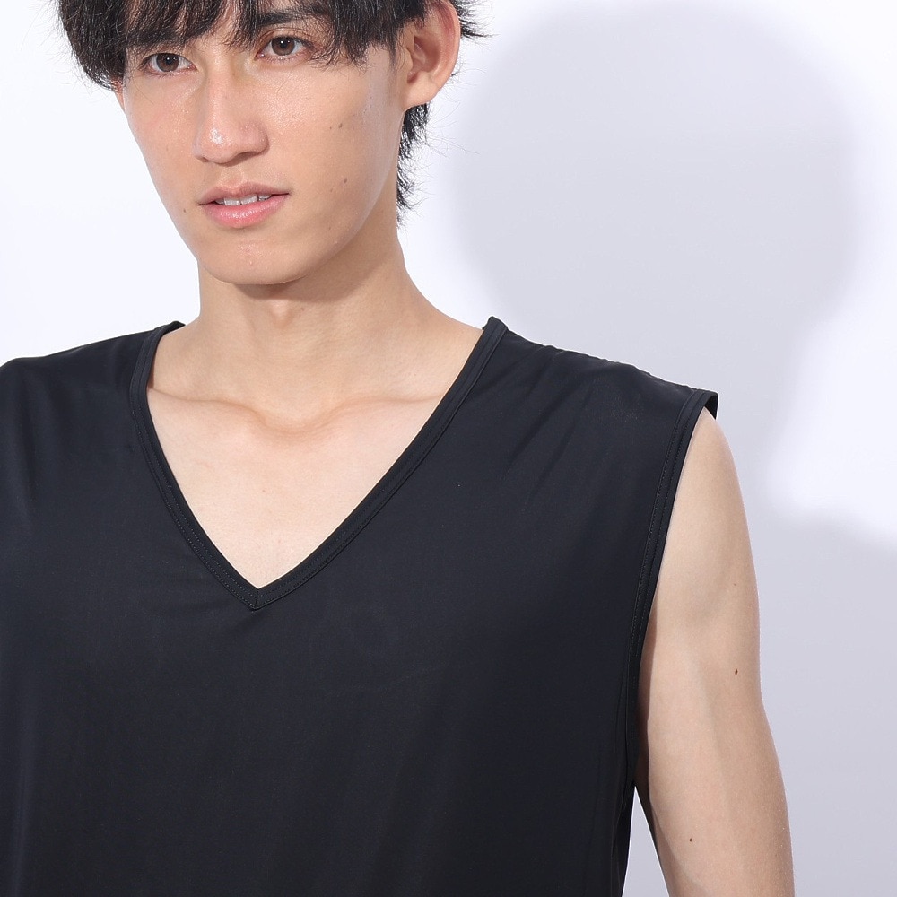 クー（Coo.）（メンズ）ドライプラスクール Vネックノースリーブシャツ 891CO4GC0008 BLK 冷感 黒