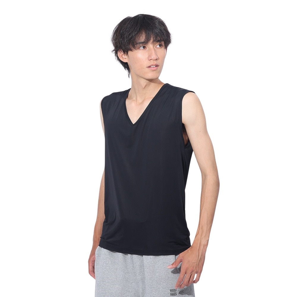 クー（Coo.）（メンズ）ドライプラスクール Vネックノースリーブシャツ 891CO4GC0008 BLK 冷感 黒