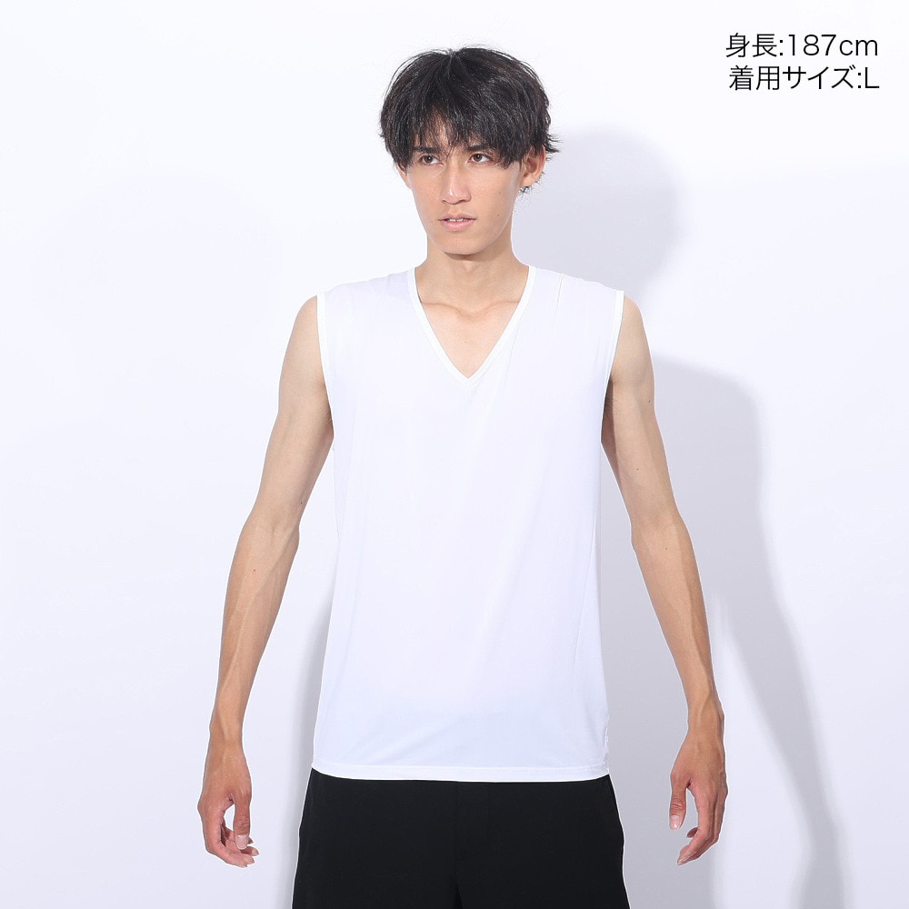 クー（Coo.）（メンズ）ドライプラスクール Vネックノースリーブシャツ 891CO4GC0008 WHT 冷感 白