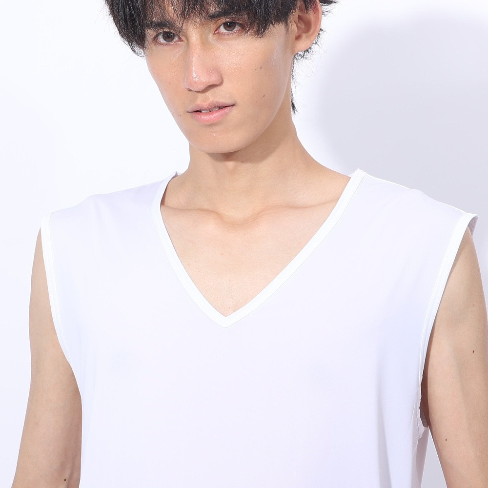 クー（Coo.）（メンズ）ドライプラスクール Vネックノースリーブシャツ 891CO4GC0008 WHT 冷感 白