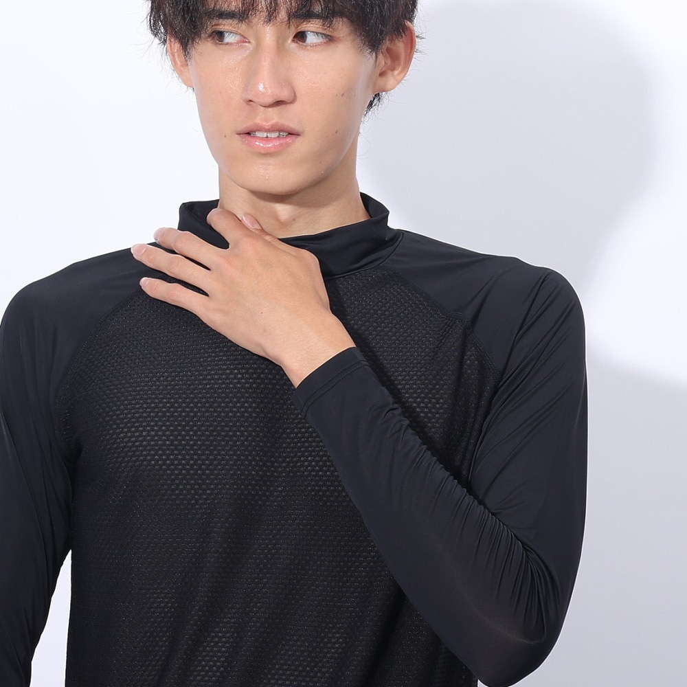 クー（Coo.）（メンズ）ドライプラス メッシュ ハイネック 長袖アンダーシャツ 891CO4GC0014 BLK 吸汗 速乾